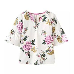 Joules Womens Leya Fluted Sleeve Floral Print Top In Cream Chinoise NWT Sz 4 US